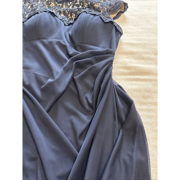 Alex Evenings Navy Metallic Cutout Lace Maxi Gown/Dress Side Ruched Skirt‎ SZ6 - Picture 6 of 11